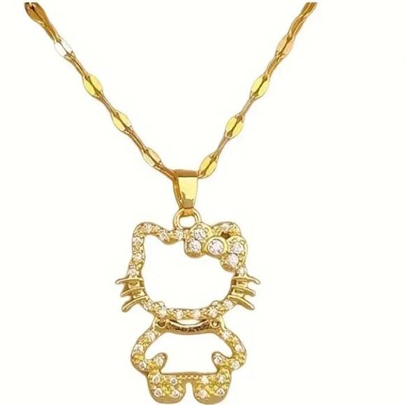 Gold Hello Kitty Hollow Zircon Necklace - Picture 8 of 11